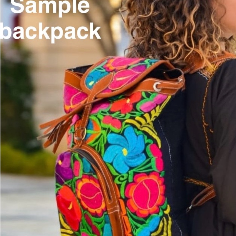 Floral Backpack, Mexican backpack, 100% cotton backpack, women’s backpack, - Picture 6 of 6